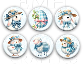Easter Magnets, Bunnies Chicks and Lamb, Cute Spring Magnets, 1.5" Set of Six, Hostess Gift, Fridge Magnets, Kitchen Decor, Gift for Her