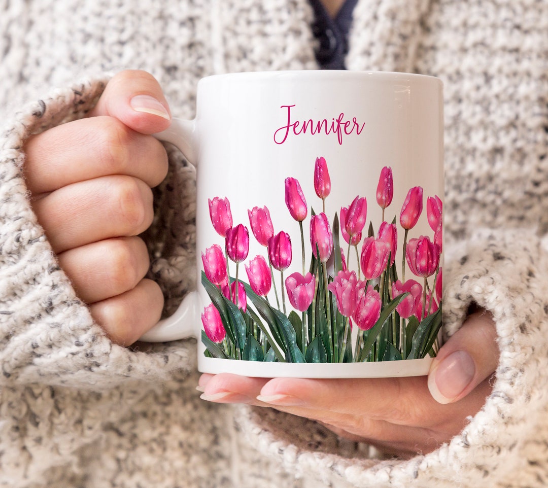 Personalized Spring Tulip Mug, Pink Tulips, Gift for Her, Friend Gift ...