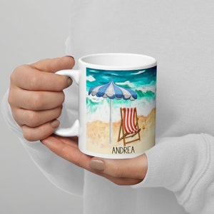 Beach Personalized Coffee Mug, Custom Summer Mug, I'd Rather Be at the Beach, Coastal Name Cup, Beach House Cup, Gift for Her