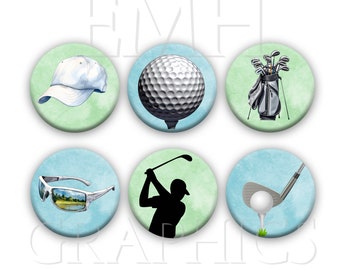 Golf Magnets, Gift for Golfer, 1.5"Set of Six, Fridge Magnets, Father's Day Gift, Locker Magnets, Refrigerator Art, Dad Gift, Golfer Present