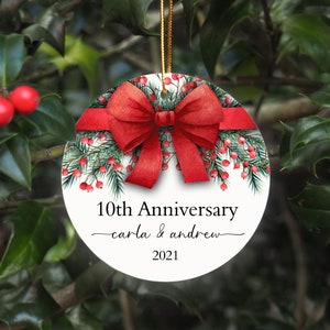 Christmas Ornament, Anniversary Gift, Custom Gift, Personalized, 10th Anniversary or You Choose Year