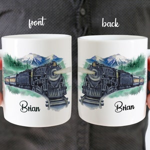 Train Mug, Custom Gift for Train Lover, Personalized Engineer or Conductor Coffee Mug, Train Hobby, Gift mug for Him, All Aboard