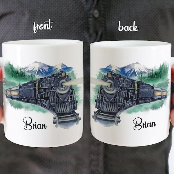 Train Mug, Custom Gift for Train Lover, Personalized Engineer or Conductor Coffee Mug, Train Hobby, Gift mug for Him, All Aboard