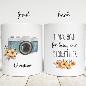 Gift for Wedding Photographer, Personalized Mug, Photo Storyteller, Watercolor Camera, Gift from Bride and Groom to Photographer, Thank you