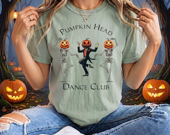 Comfort Colors® Halloween Shirt, Pumpkin Head Dance Club, Skeletons, Cute Shirt