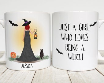 Just a Girl Who Loves Being a Witch Mug, Halloween, Girlfriend Gift, Witchy Coffee Mug, Halloween Witch Cup, Custom Witch Mug