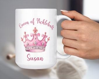 Custom Pickleball Coffee Mug, Queen of Pickleball. Personalized Gift for Her, Custom Name Mug,