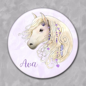 Personalized Pocket Mirror, Young Girl Gift, Beautiful Horse, Purple, Gift for Her