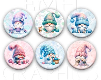 Crocheting and Knitting Magnets, Gnome Fridge Magnets, Gift for Knitter, Gift for Crocheter, Cute Magnets, 1.5", Set of Six, Whiteboard