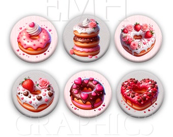 Valentine's Doughnut Magnets, Fridge Magnets, Donuts, Gift for Friend, Valentine's Day gift, Cute Magnets 1.5 inches, Set of Six