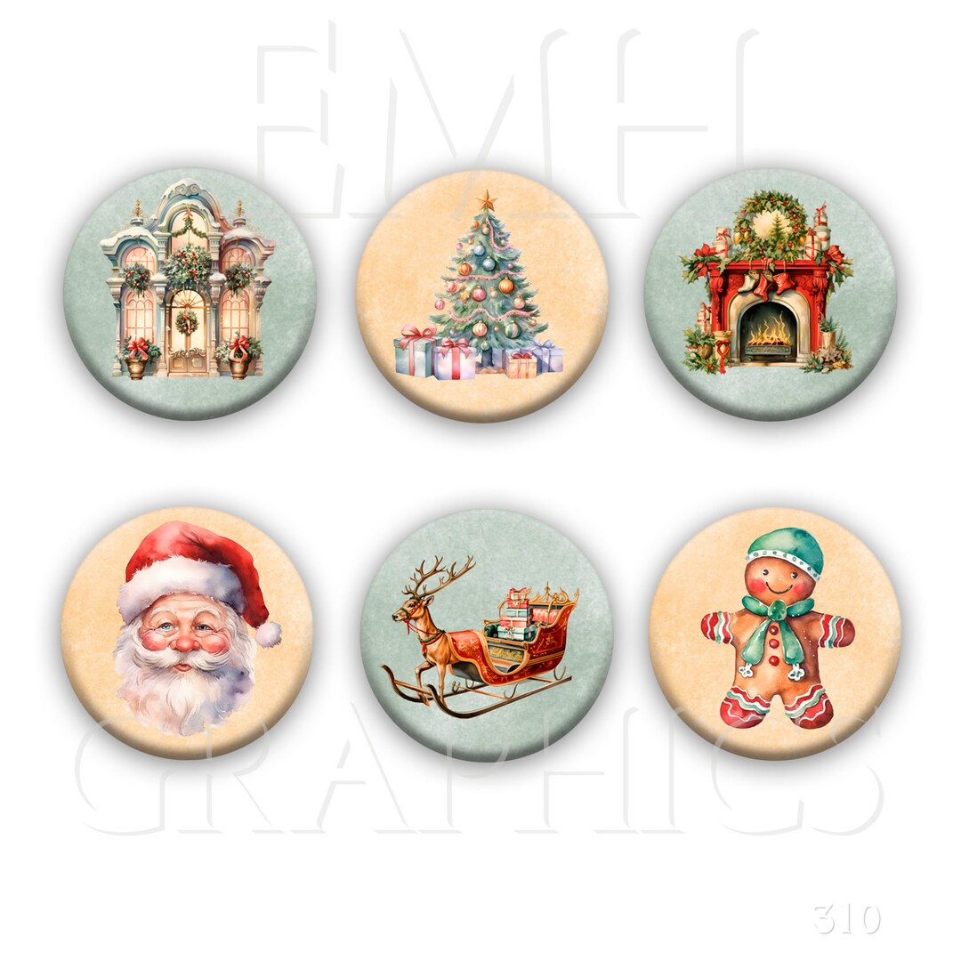 Christmas Fridge Magnets, Santa, Sleigh, Tree, Holiday Decor, Set of ...