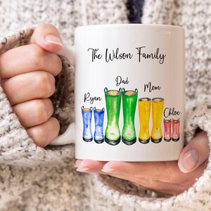 Personalized Family Mug, Garden Boots, Rain Boots, Personalized Gift, Gardener, Mother&#39;s Day, Coffee Mug, Welly Boots