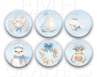 Beach Fridge Magnets, Nautical Summer Themed Refrigerator Magnets, Cute Hostess Gift, 1.5", Set of Six