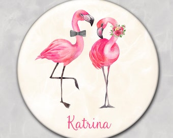 Flamingos, Bride and Groom, Personalized Pocket Mirror, Bridesmaid Gift, Name mirror, Purse Mirror, Custom Gift, Gift For Her