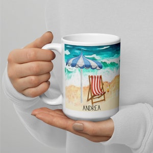 Beach Personalized Coffee Mug, Custom Summer Mug, I'd Rather Be at the Beach, Coastal Name Cup, Beach House Cup, Gift for Her