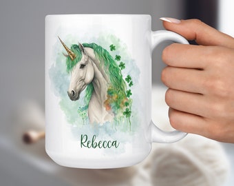 Unicorn Mug, Custom Gift for Her, St. Patrick's Day Unicorn Coffee Mug, Personalized Cup, Magical Unicorn Personalized Cup