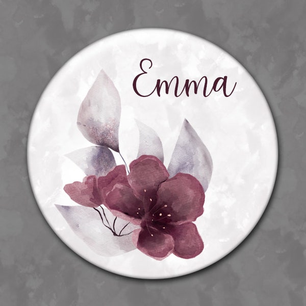 Burgundy Flower, Personalized Pocket Mirror, Bridesmaid Gift, Maid of Honor, Wedding Memento