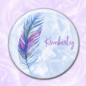 Personalized Pocket Mirror, Bridesmaid Gift, Bridal Shower Favor, Wedding Memento, Feather, Blue