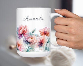 Custom Flower Mug, Personalized Wildflower Coffee Mug, Pretty Mug, Gift for Her, Spring Summer Cute Mug, Custom Gift