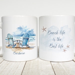 Custom Beach Mug, Personalized Coffee Mug, Beach House Decor, Beach Life is Best, Custom Name Cup, image 1