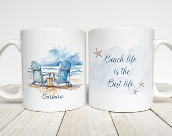 Custom Beach Mug, Personalized Coffee Mug, Beach House Decor, Beach Life is Best, Custom Name Cup,