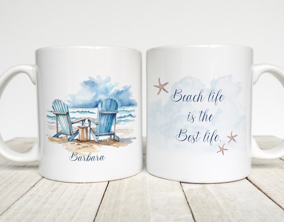 Custom Beach Mug, Personalized Coffee Mug, Beach House Decor, Beach Life is Best, Custom Name Cup,