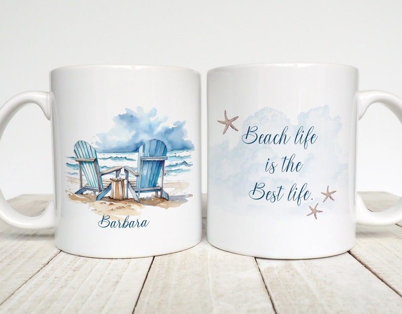 Custom Beach Mug, Personalized Coffee Mug, Beach House Decor, Beach Life is Best, Custom Name Cup, image 1