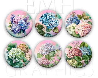 Hydrangea Magnets, Pretty Flower Fridge Magnets, Spring Summer Hydrangeas, 1.5 inch, Set of Six, Gift Friend, Party Favors, Refrigerator Art