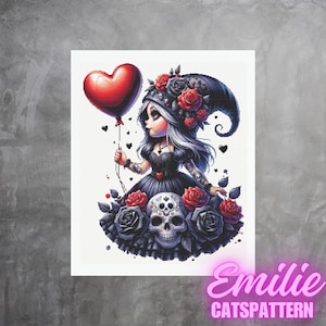 Gothic fantasy elf fairy PDF cross stitch pattern, instant download, modern counted cross stitch embroidery grid pattern.