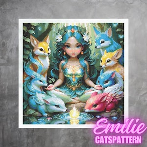 Cross stitch pattern PDF Fantasy elf fairy woman, instant download, modern counted cross stitch embroidery grid pattern.