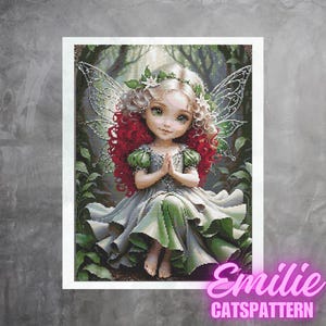 Fantasy Forest Fairy PDF Cross Stitch Pattern, Instant Download, Modern Counted Cross Stitch Embroidery Grid Pattern.