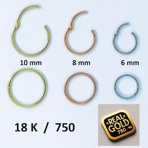 750 REAL GOLD 18K Clicker Piercing Ring Yellow Rose White Nose Ear Intimate Nose Ring Earring Hoop Nose Piercing 6-10 mm Septum Helix Daith 18G