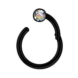 Black Rose Gold Clicker Ring SURGICAL STEEL 316L Piercing Zirconia Crystal Hinge 1.2 Septum Nose Ear Nose Ring Earring Nose Piercing