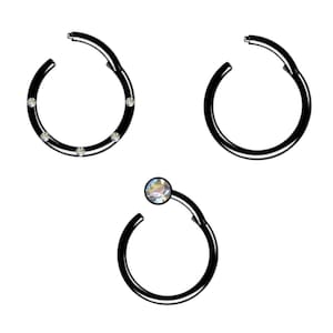 3 SET Clicker Ring SURGICAL STEEL 316L Black Hinge Joint Septum Nose Ear Intimate Nose Ring Earring Nose Piercing 1.2 mm 1.6 mm PIERCINGO®