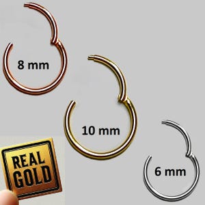 18K REAL GOLD 750 Clicker Piercing Hinged Ring 14K 585 Earring Hoops Ear Nose Ring Nose Septum Helix Huggie Hoop Conch Cartilage Tragus 18G