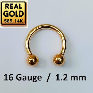 14K SOLID GOLD 585 Massiv Hufeisen Ohrring Ring Kugel Knorpel Helix Septum Conch Rook Snug Daith Barbell Hoop 16Gauge 16G Piercing Schmuck