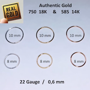 750 REAL GOLD 18K nose ring earring 585 14K piercing ring 22G rose gold yellow gold white gold real gold nose ear nose piercing hoop piercing ring