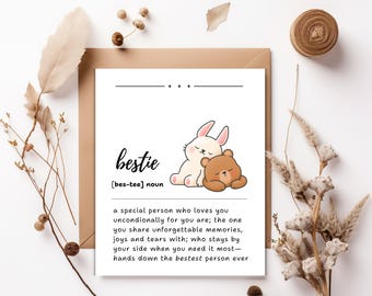 Bestie Definition Card, Best Friend Birthday Card, Cute Friendship Card, Printable Bestie Gift,  Friendship Day,  Birthday Card for Bestie