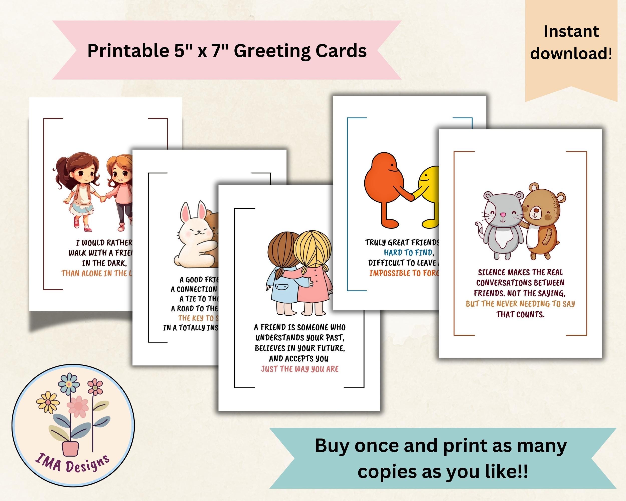 Cute Friendship Card Bundle, Pack of 5 Greeting Cards, Friendship Day ...