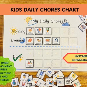 Kids Daily Responsibilities Chart, Printable Daily Routine, Chore Chart, Morning Evening Checklist, Daily Task List, Children Job Poster ASD