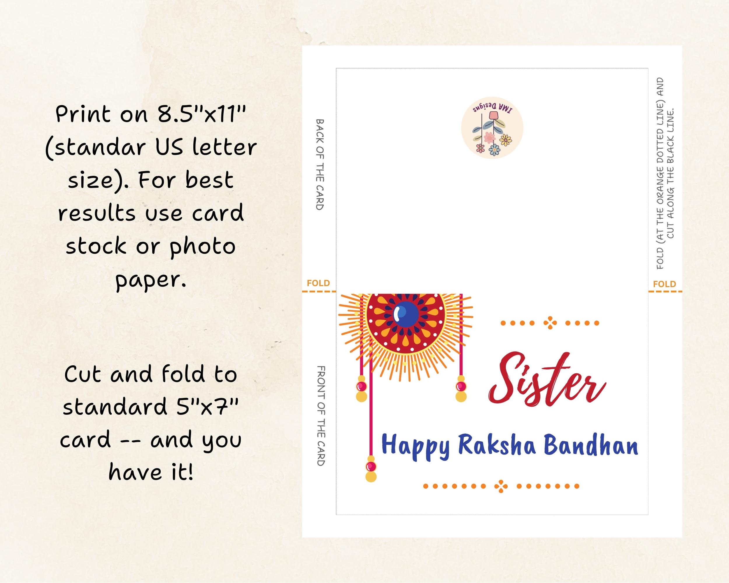 Printable Raki Card Raksha Bandhan Card for Sister, Printable Rakhi Card for Sis, Happy ...