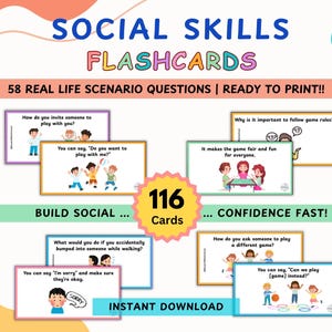 Printable Social Skills Flashcards for Kids | Autism Special Needs Resource | Communication Cards Emotional Learning | ABA Therapy Resource