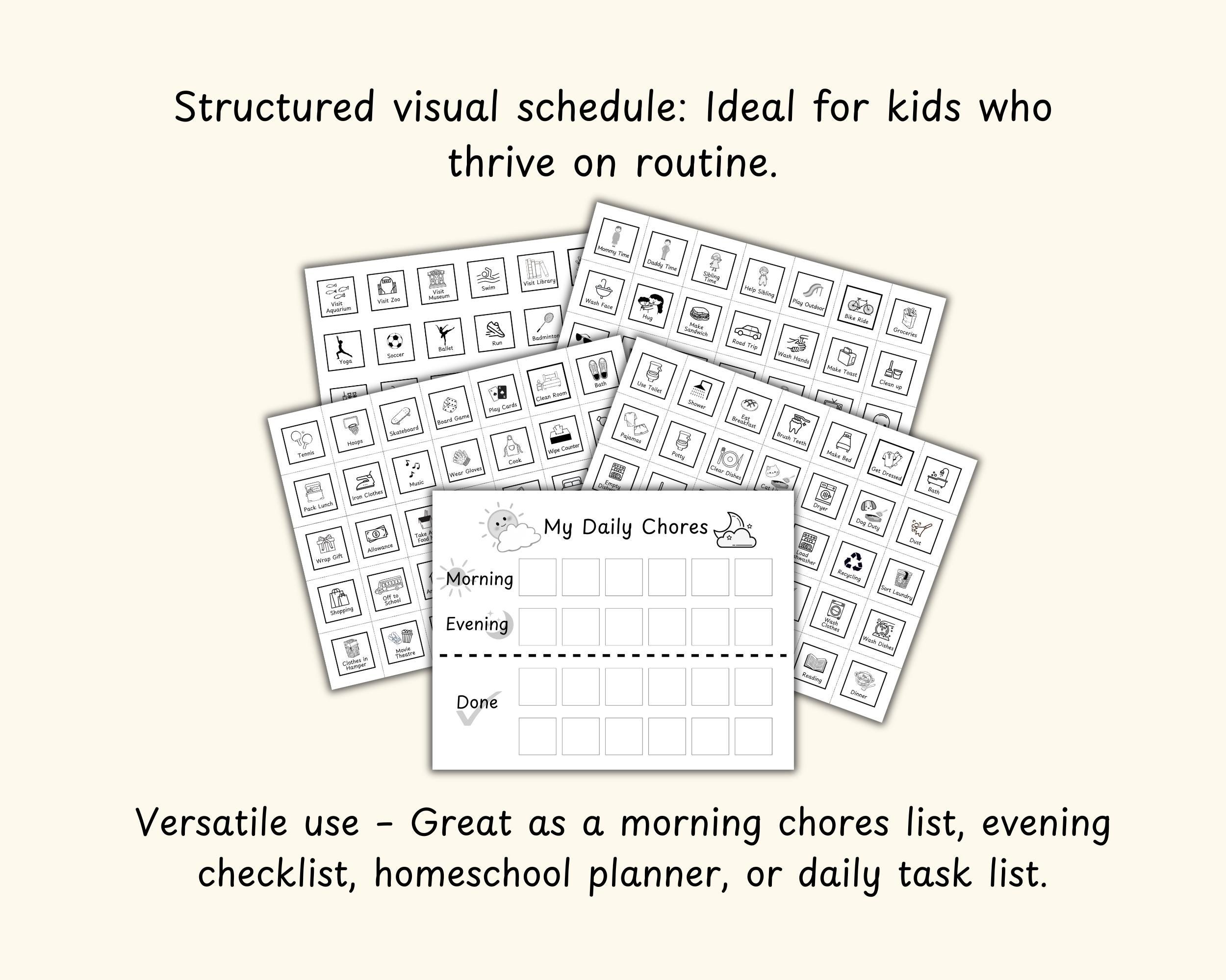 Daily Routine Chart Asd Kids Daily Responsibilities Chart Black and White, Printable Daily ...