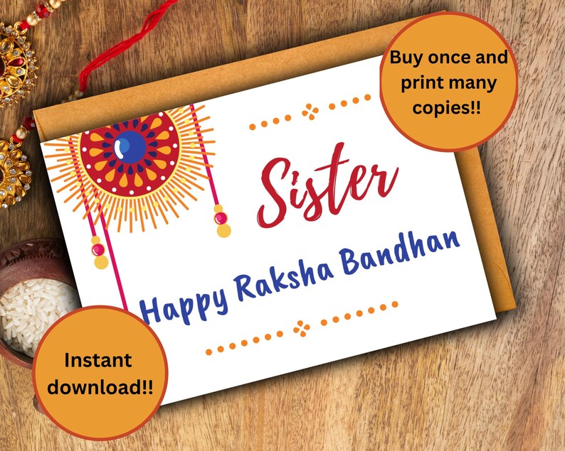 Raksha Bandhan Card for Sister, Printable Rakhi Card for Sis, Happy ...
