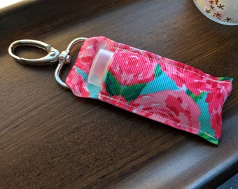 Lip Balm Holder - Pink Floral on Teal