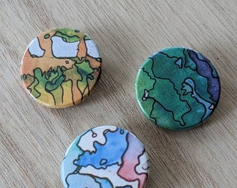 Original Watercolor & Ink Art - Pinback Buttons (set of 3) (Set #11)