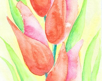 Watercolor Tulips Notecard: Floral Art Print
