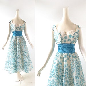 1950s Party Dress | Leaf Swirl | Fred Perlberg | XS