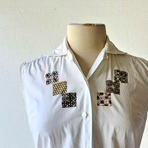 60s Sleeveless Top | Tapa Cloth | 1960s Blouse | XS