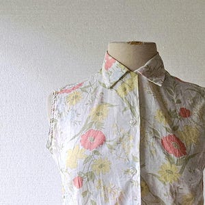 60s Floral Blouse | Sleeveless Blouse | 1960s Blouse | Small S